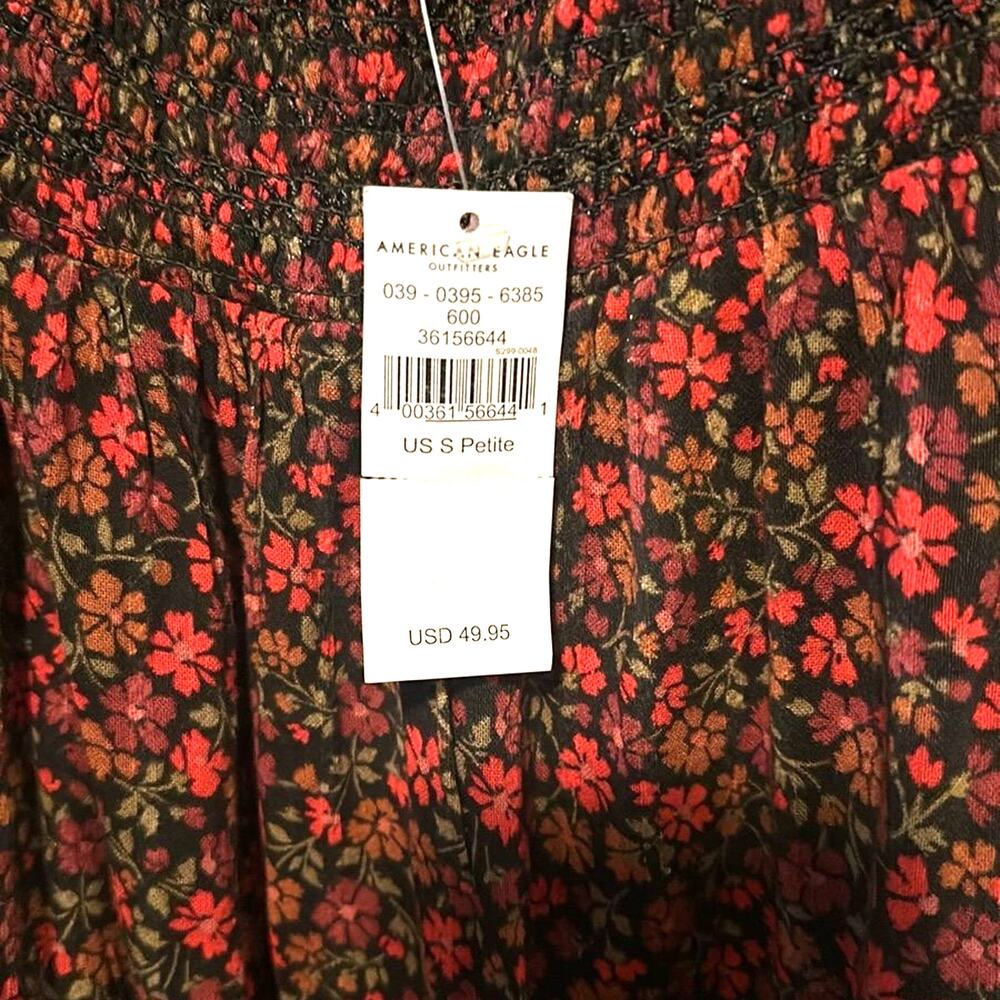 NEW American Eagle Babydoll dress Floral Square Neck Smocked Puff sleeves sz SP - Picture 6 of 9
